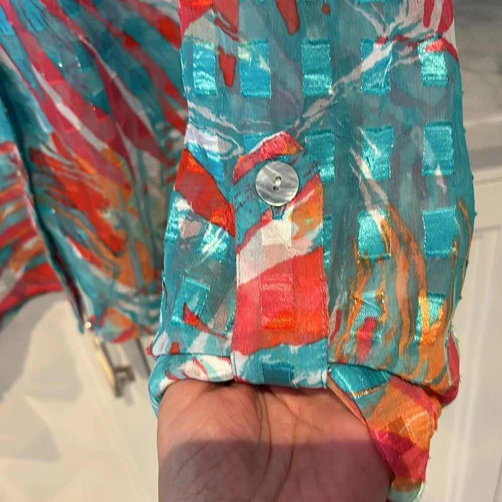 Ruby Rd. Colorful Button Blouse‎ Spring Easter Abstract - Picture 6 of 9